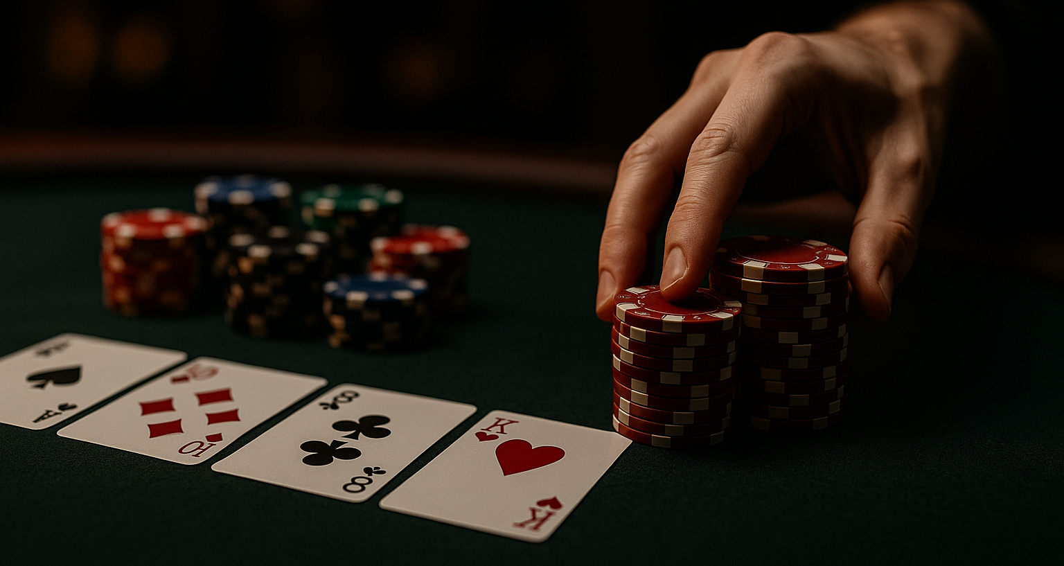 Ein Spieler am Tisch setzt zu einer große Overbet an.