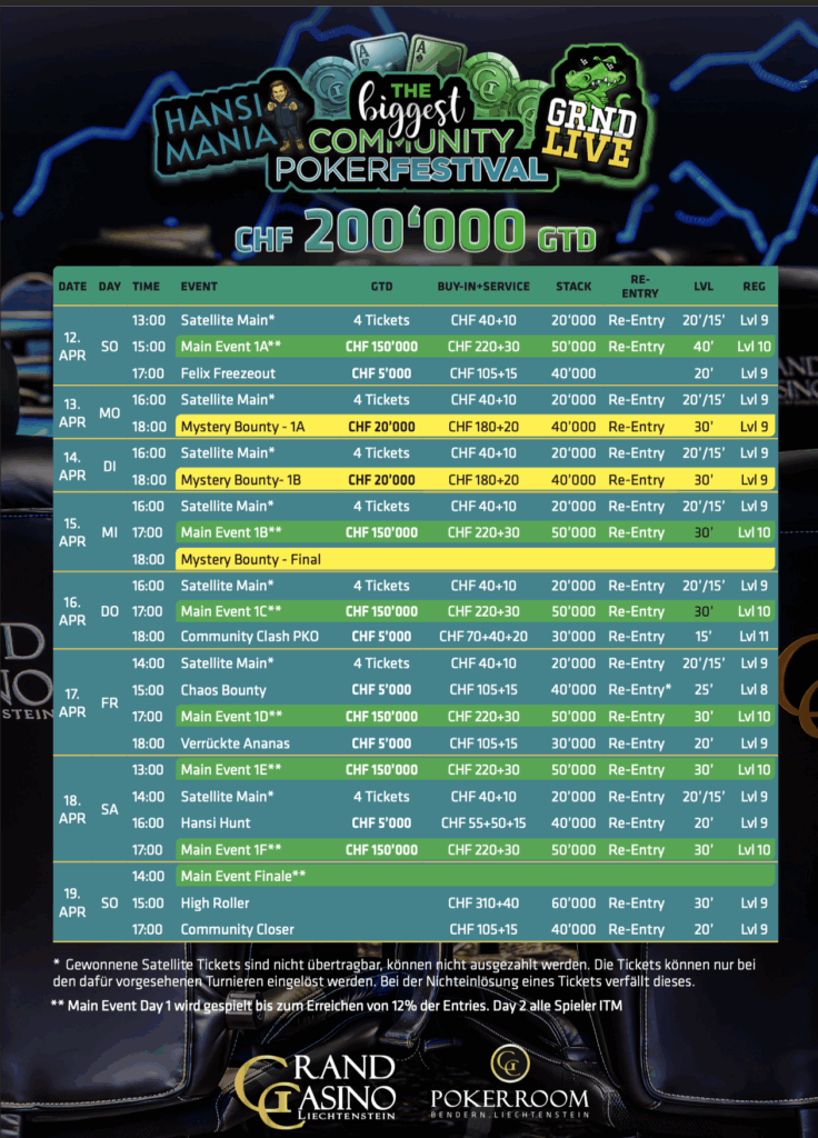 Festival Schedule HansiMania x GRND Live im Grandcasino Liechtenstein